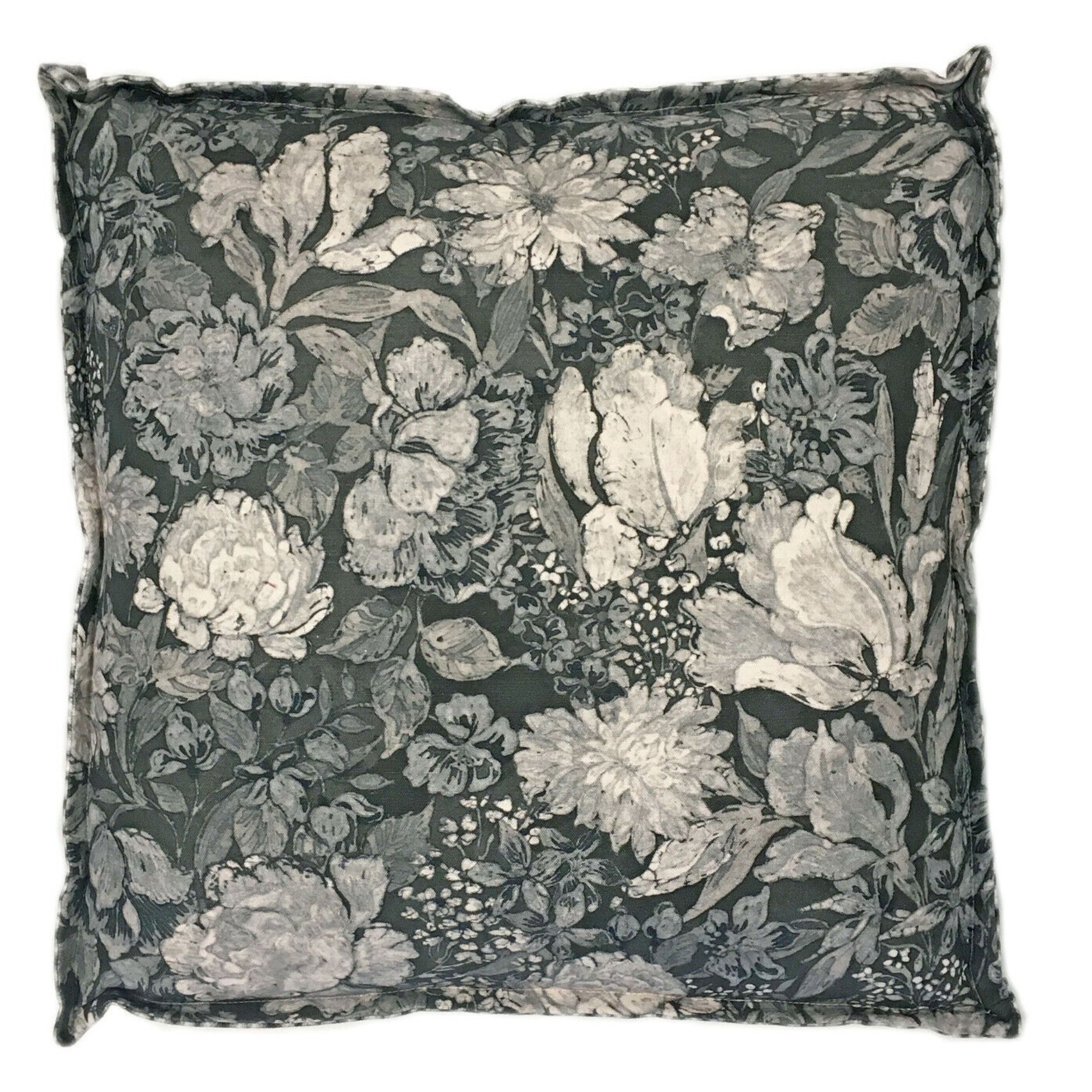 Box Cushion i-Flower Granite with contrast border in i-Shibori (pad included) 57x57cm