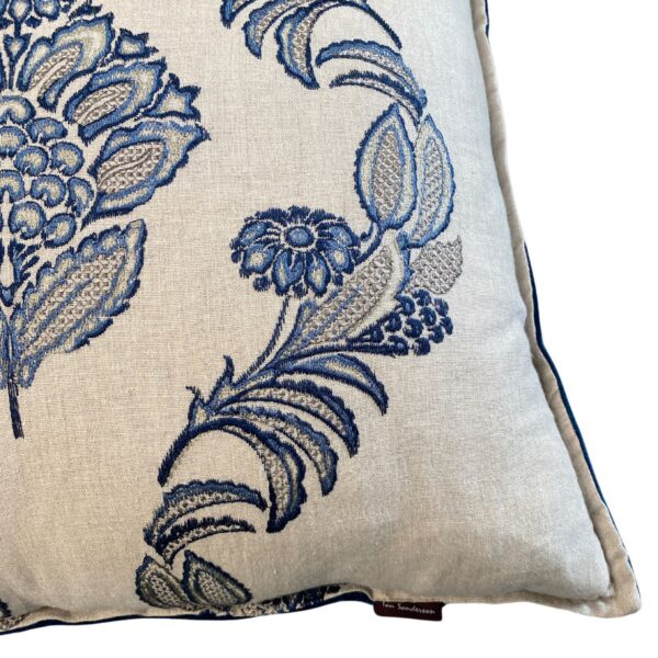 Cushion in Pasha Embroidery – Royal Blue, back in Riffle Vintage Velvet – Ink Blue (2)