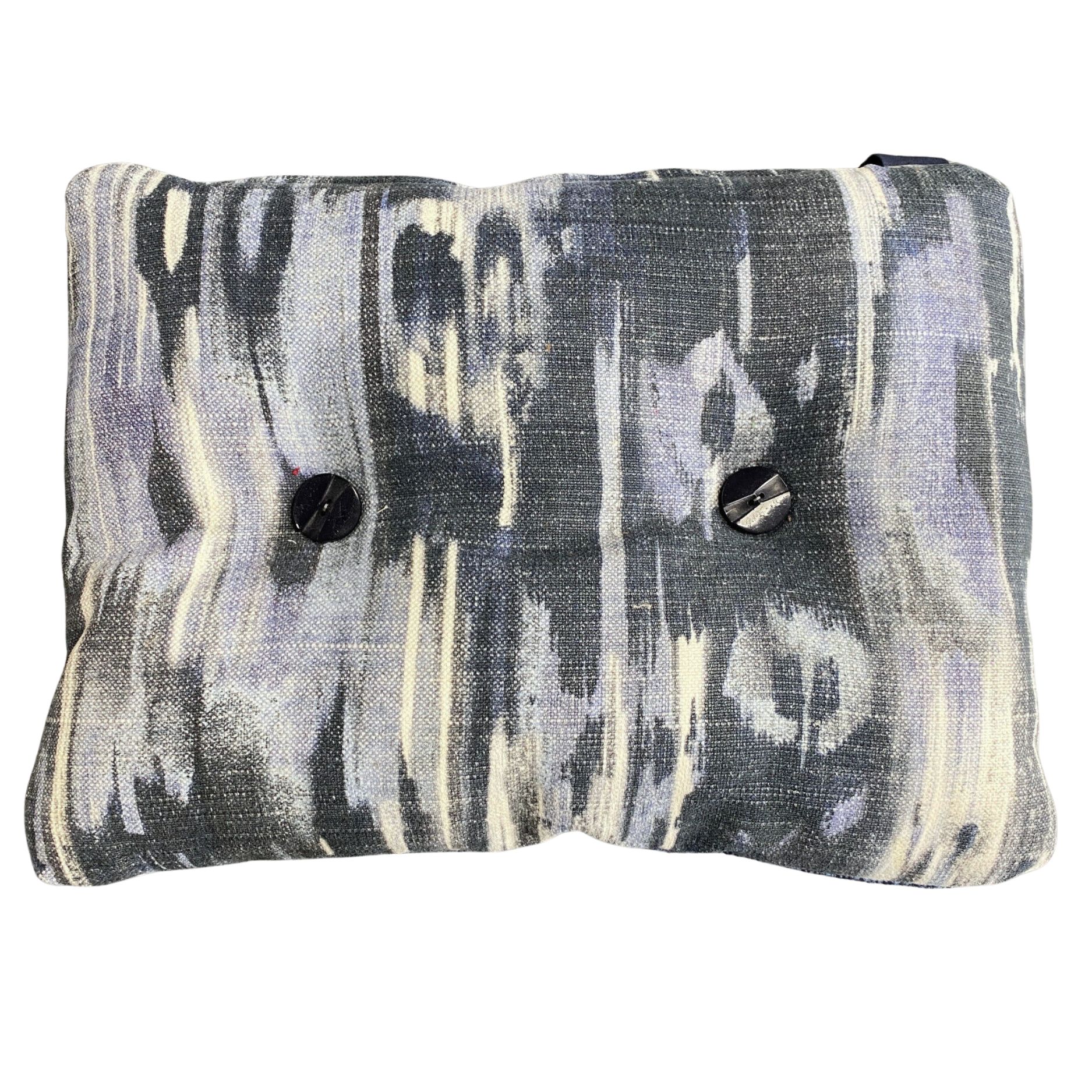 Double sided Rectangle Seat Cushion Ikat front and Textured fabric with button detail 42 x 33 cm