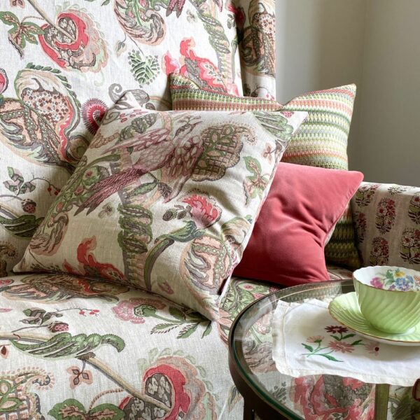 Poppinjay linen - mosa mundi cushion