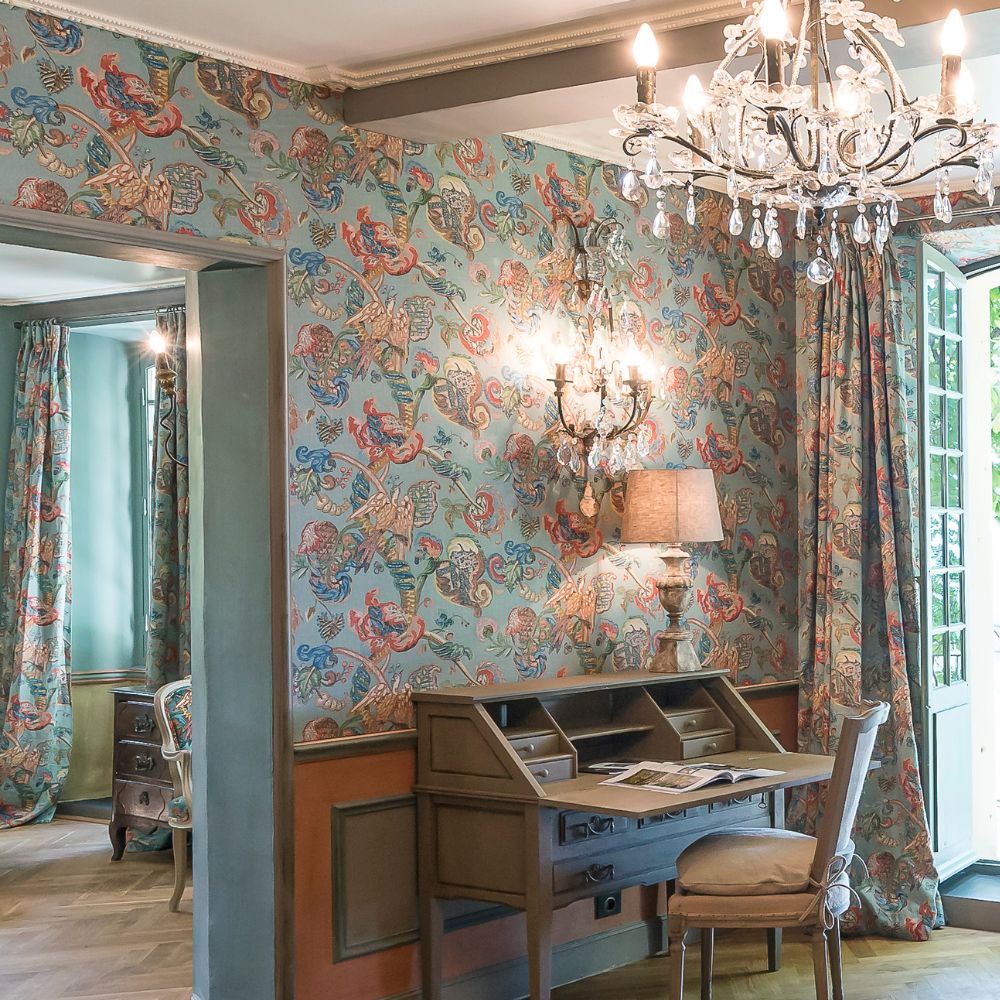 Poppinjay linen thirties blue green cushion (3)