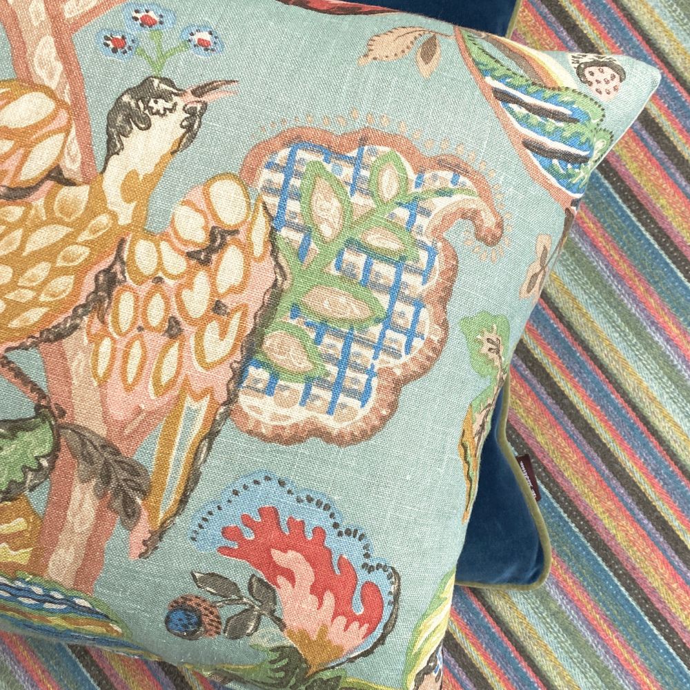 Poppinjay linen thirties blue green cushion